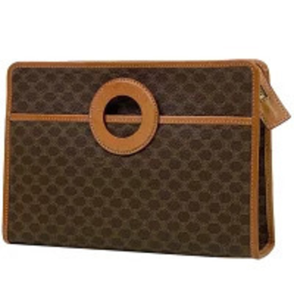 Celine Macadam Clutch Bag Shoulder Circle All over Canvas Brown